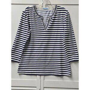 J MCLAUGHLIN Navy White Stripe Catalina Boca Tunic Top XLARGE 3/4 Sleeve